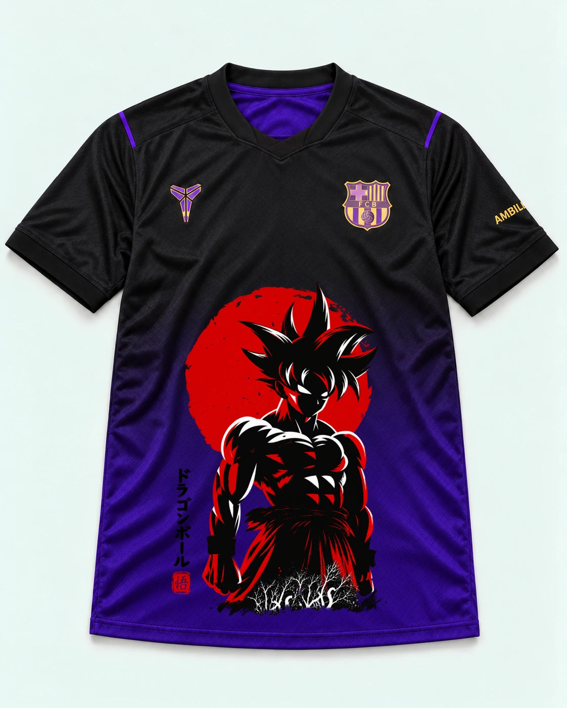 Barcelona Black Purple Goku Rising Sun Dragon Ball Jersey — Front