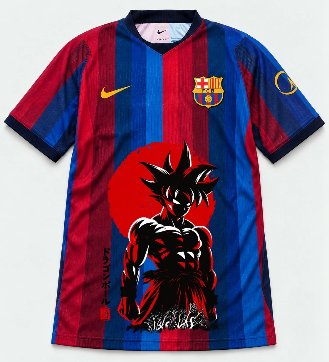 Barcelona Home Goku Rising Sun Dragon Ball Jersey — Front