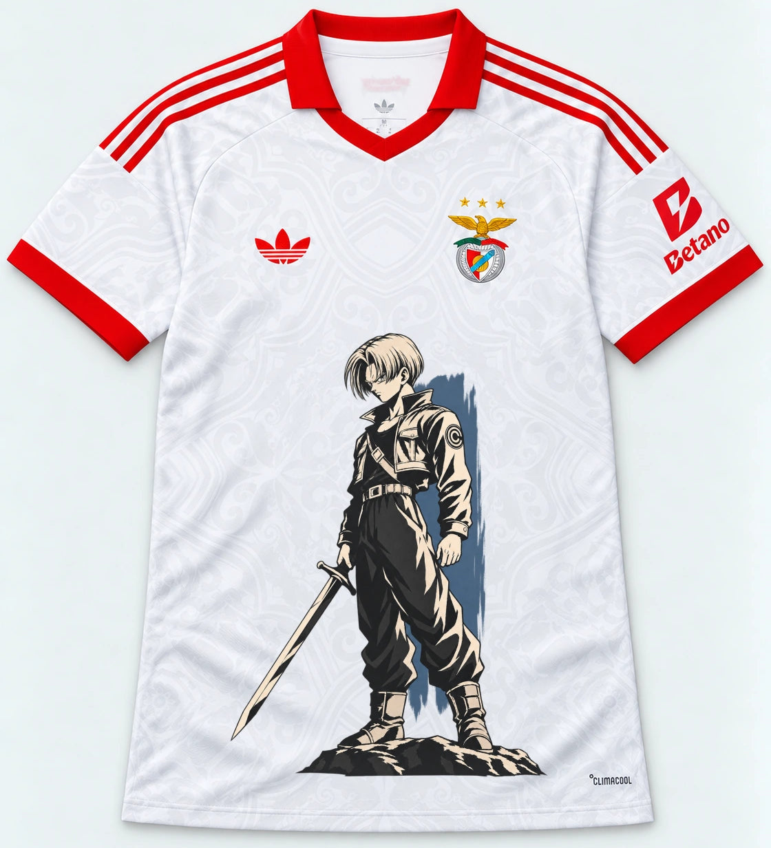 Benfica White Trunks Sword Dragon Ball Jersey — Front