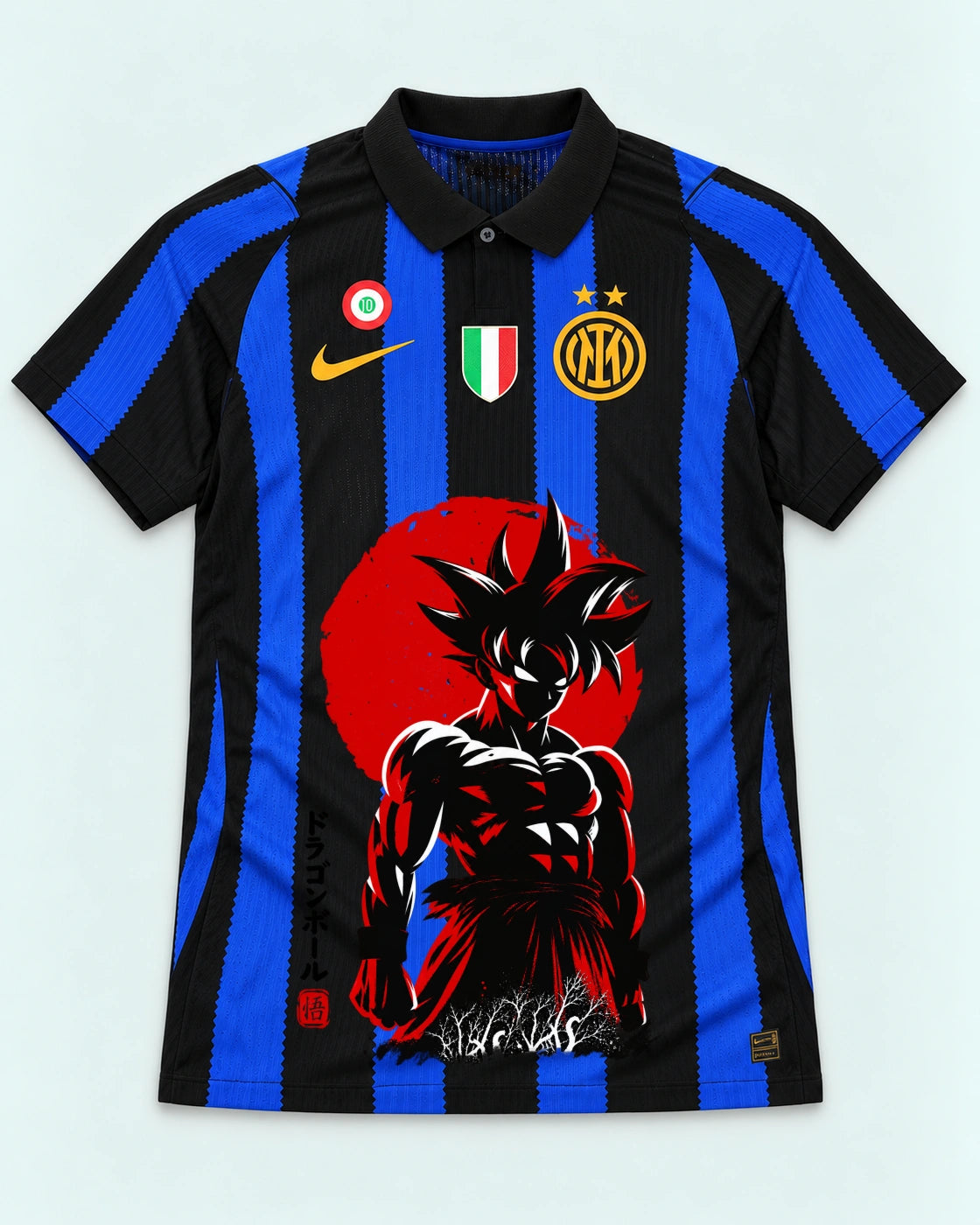 Inter Milan Striped Goku Rising Sun Dragon Ball Jersey — Front