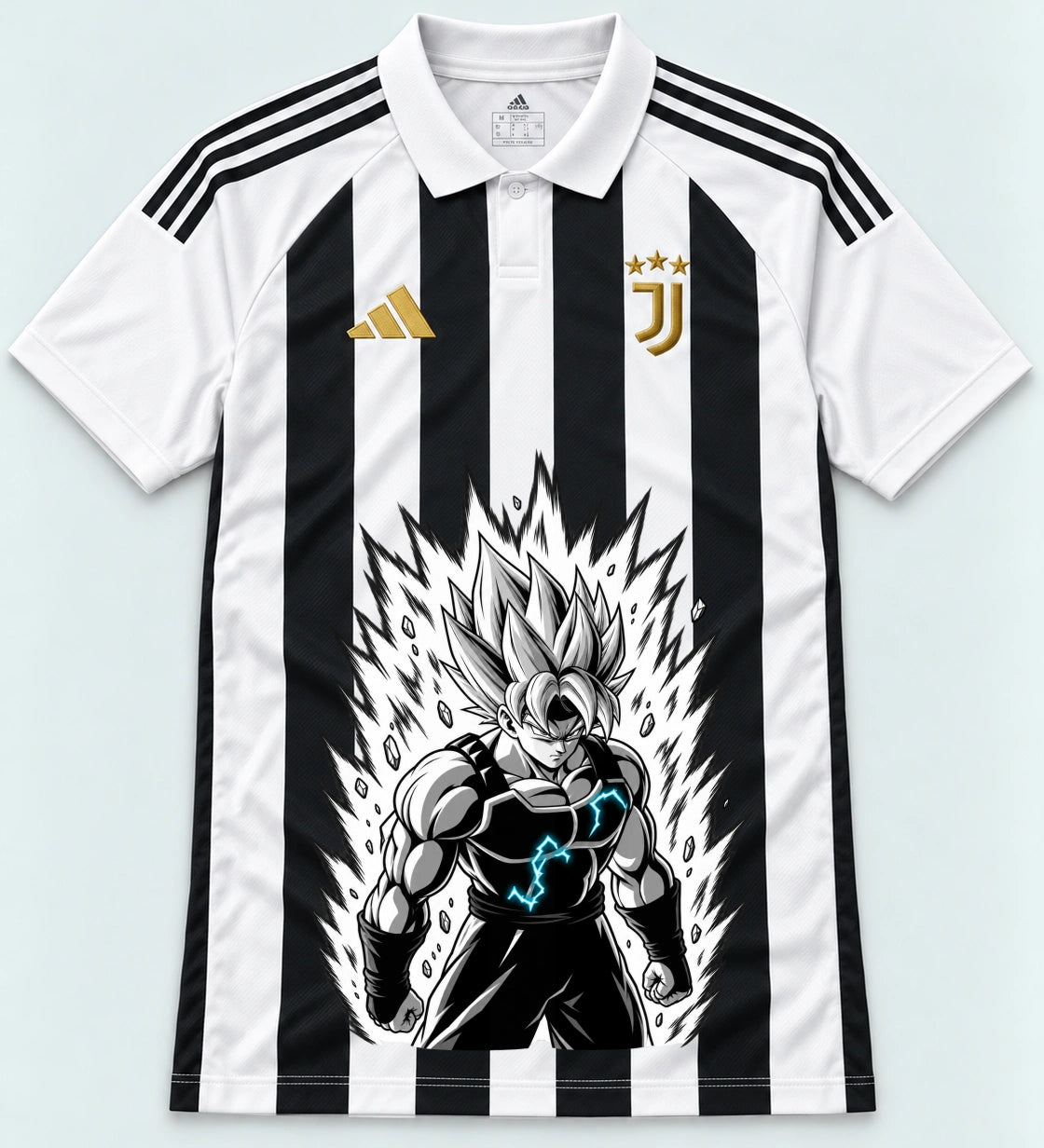 Juventus Striped Super Saiyan Aura Dragon Ball Jersey — Front