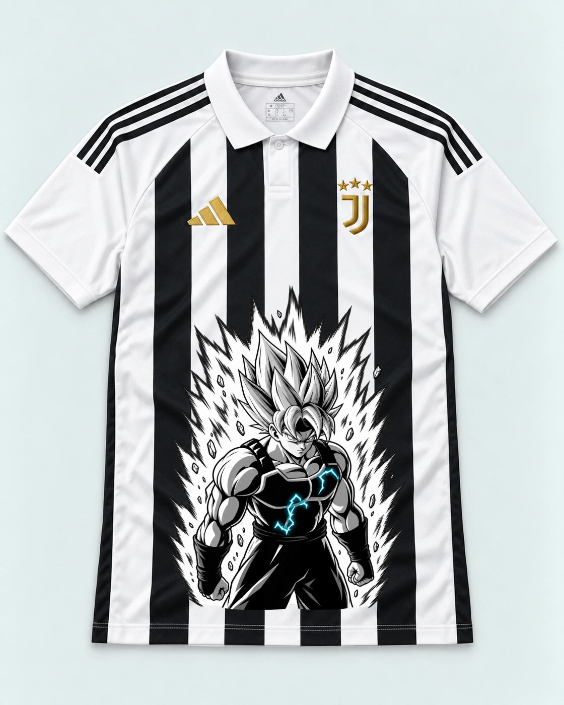 Juventus Striped Super Saiyan Aura Dragon Ball Jersey — Front