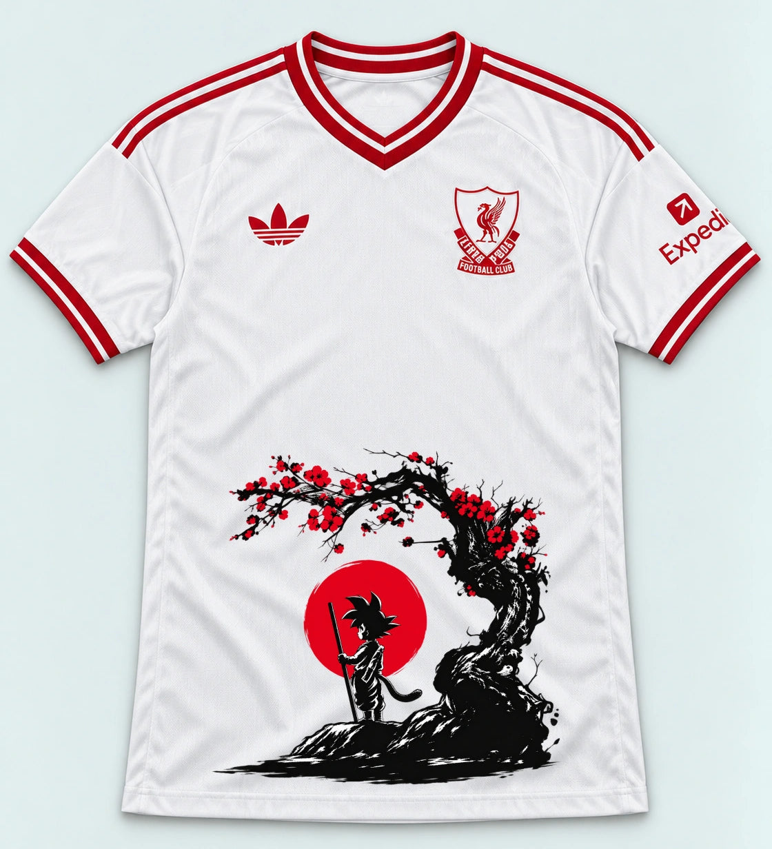 Liverpool White Goku Sakura Dragon Ball Jersey — Front
