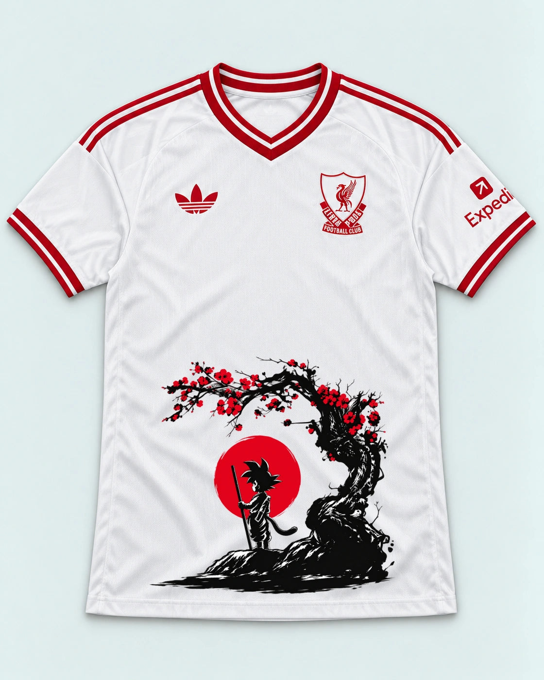 Liverpool White Goku Sakura Dragon Ball Jersey — Front