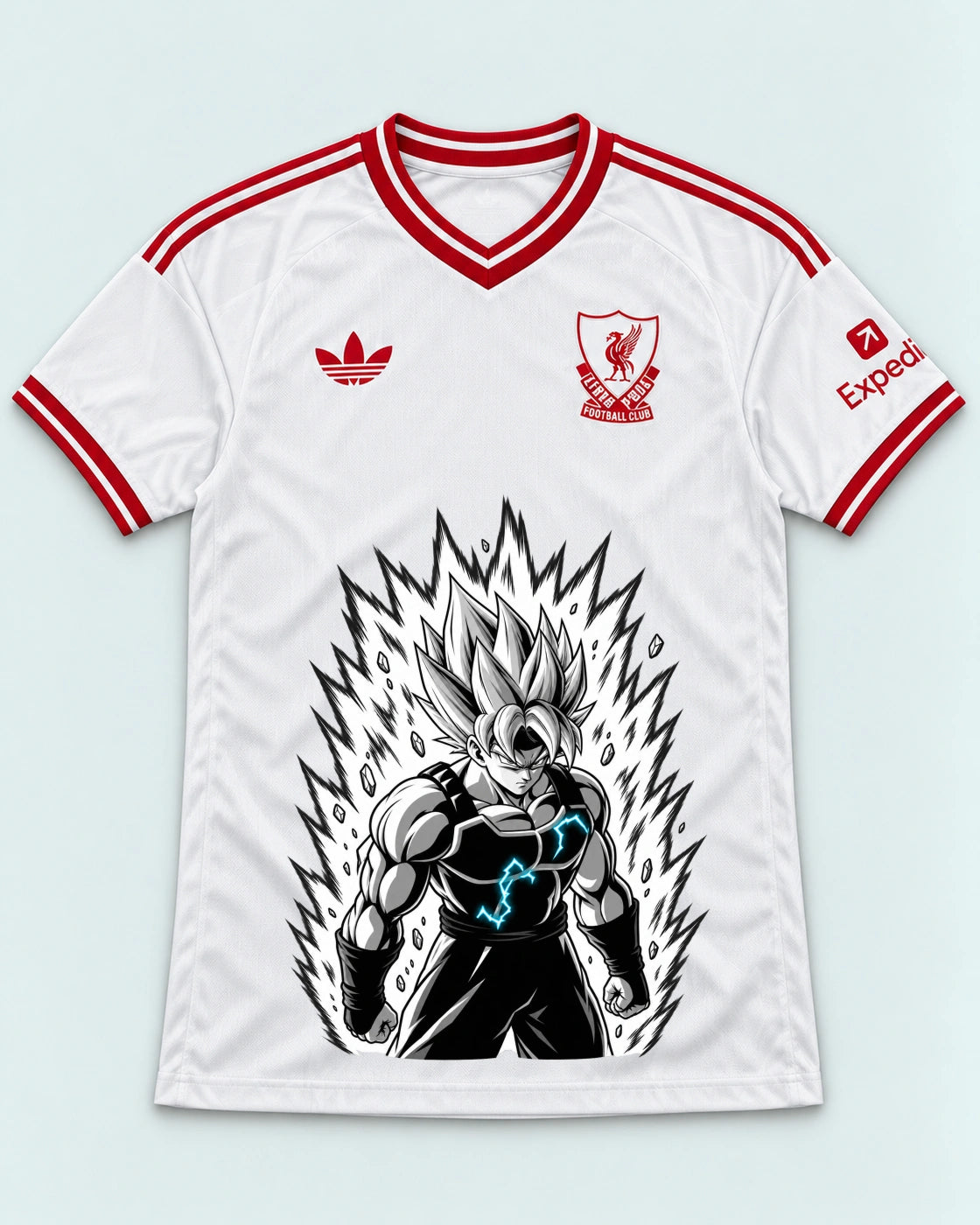 Liverpool White Super Saiyan Aura Dragon Ball Jersey — Front