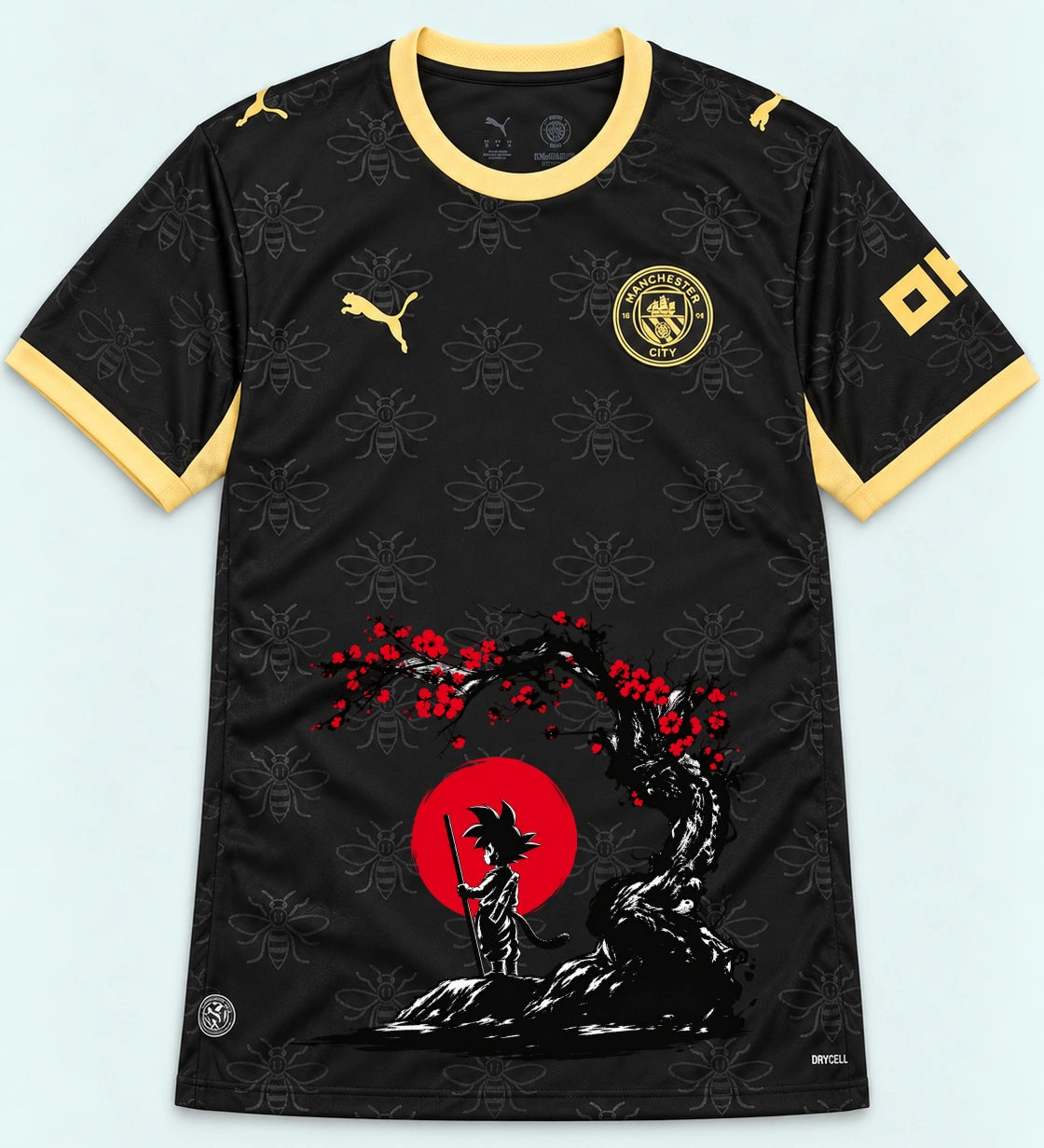 Manchester City Black Goku Sakura Dragon Ball Jersey — Front