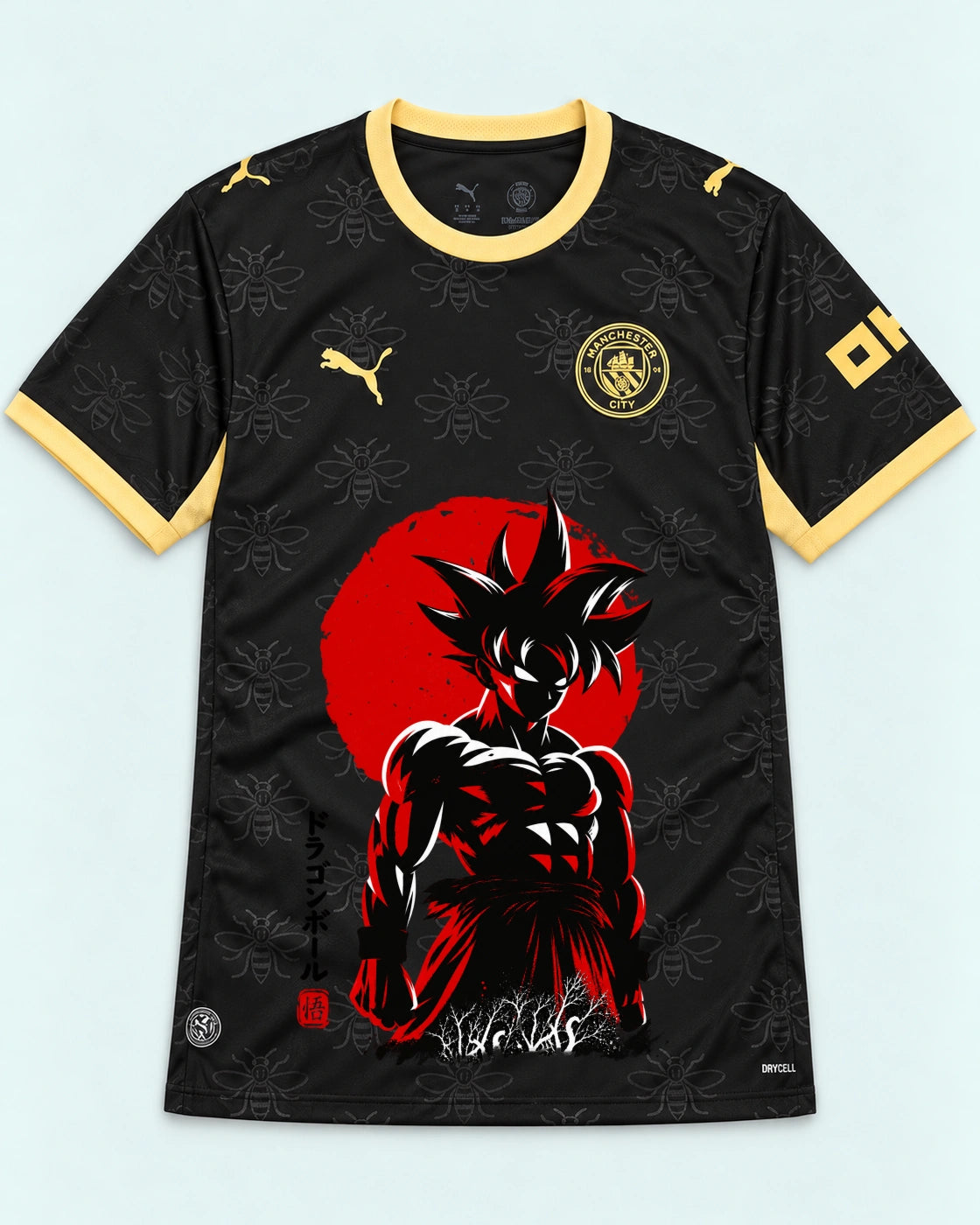 Manchester City Black Goku Rising Sun Dragon Ball Jersey — Front
