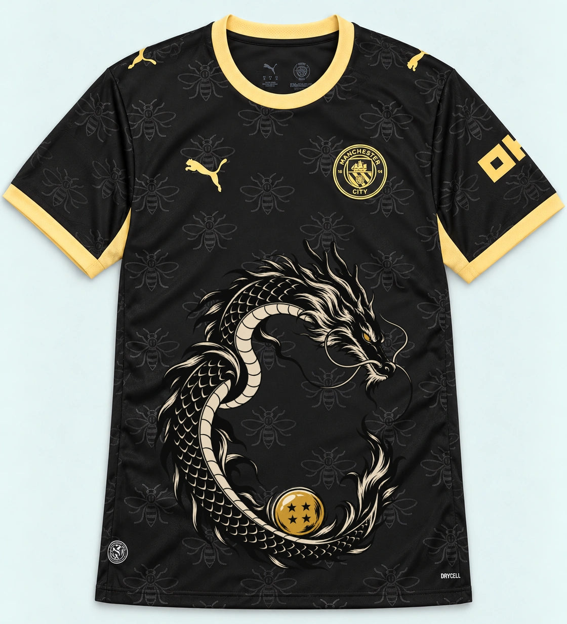 Manchester City Black Shenron Emblem Dragon Ball Jersey — Front