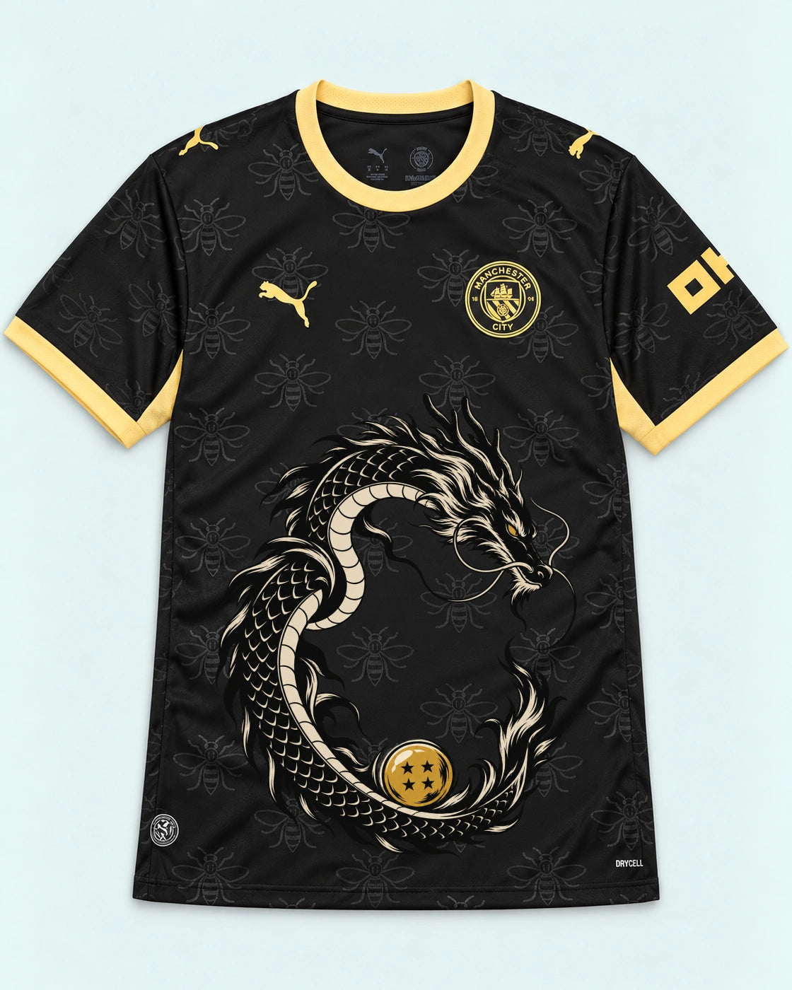 Manchester City Black Shenron Emblem Dragon Ball Jersey — Front