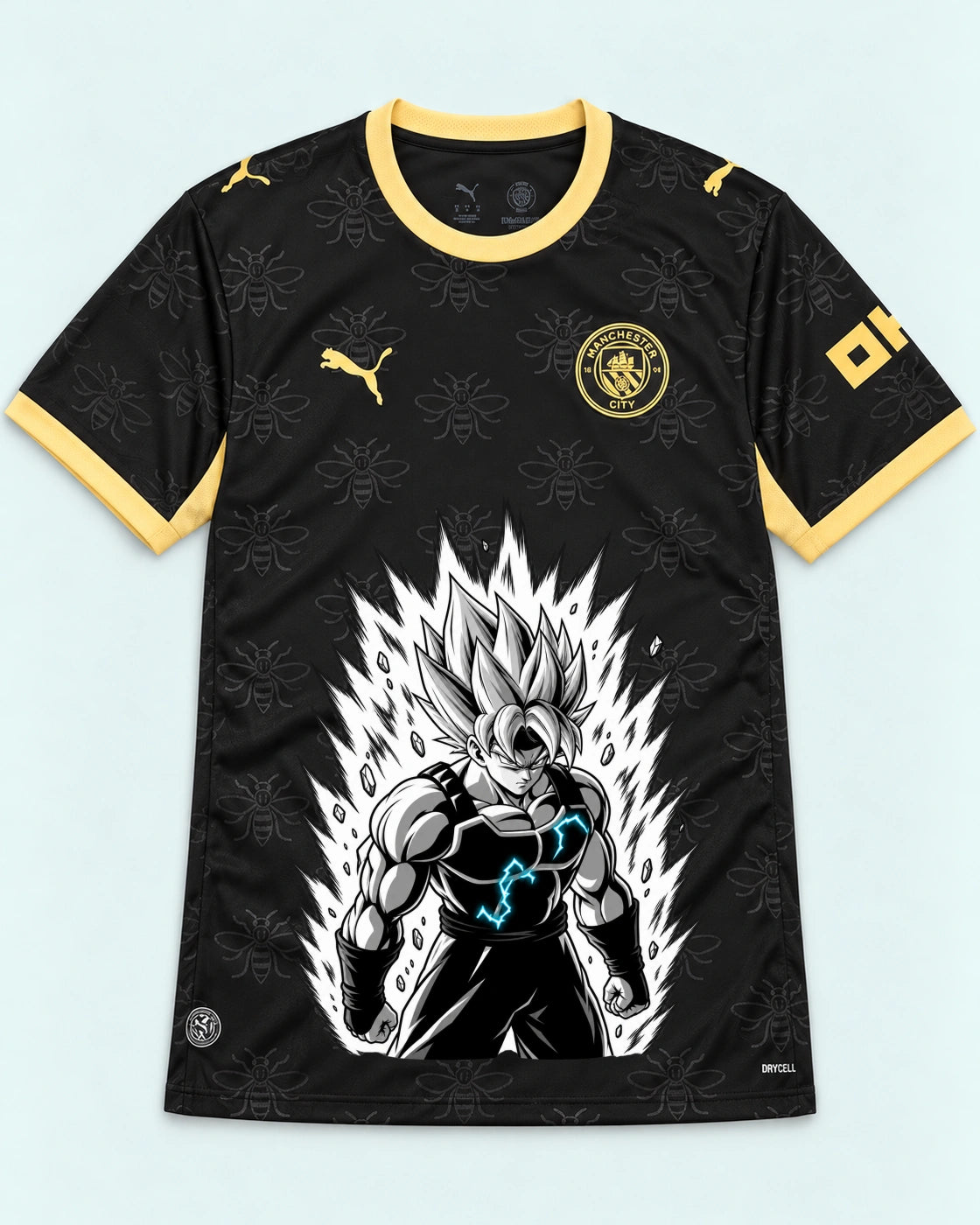 Manchester City Black Super Saiyan Aura Dragon Ball Jersey — Front