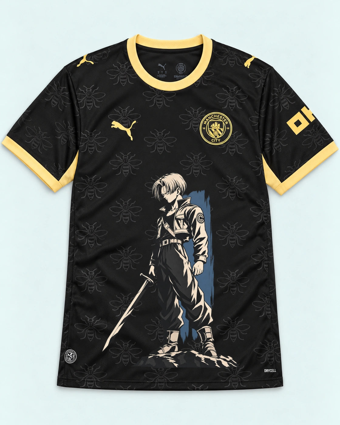 Manchester City Black Trunks Sword Dragon Ball Jersey — Front