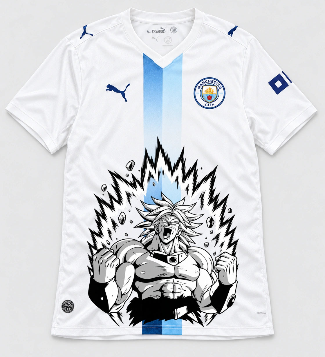 Manchester City White Broly Dragon Ball Jersey — Front