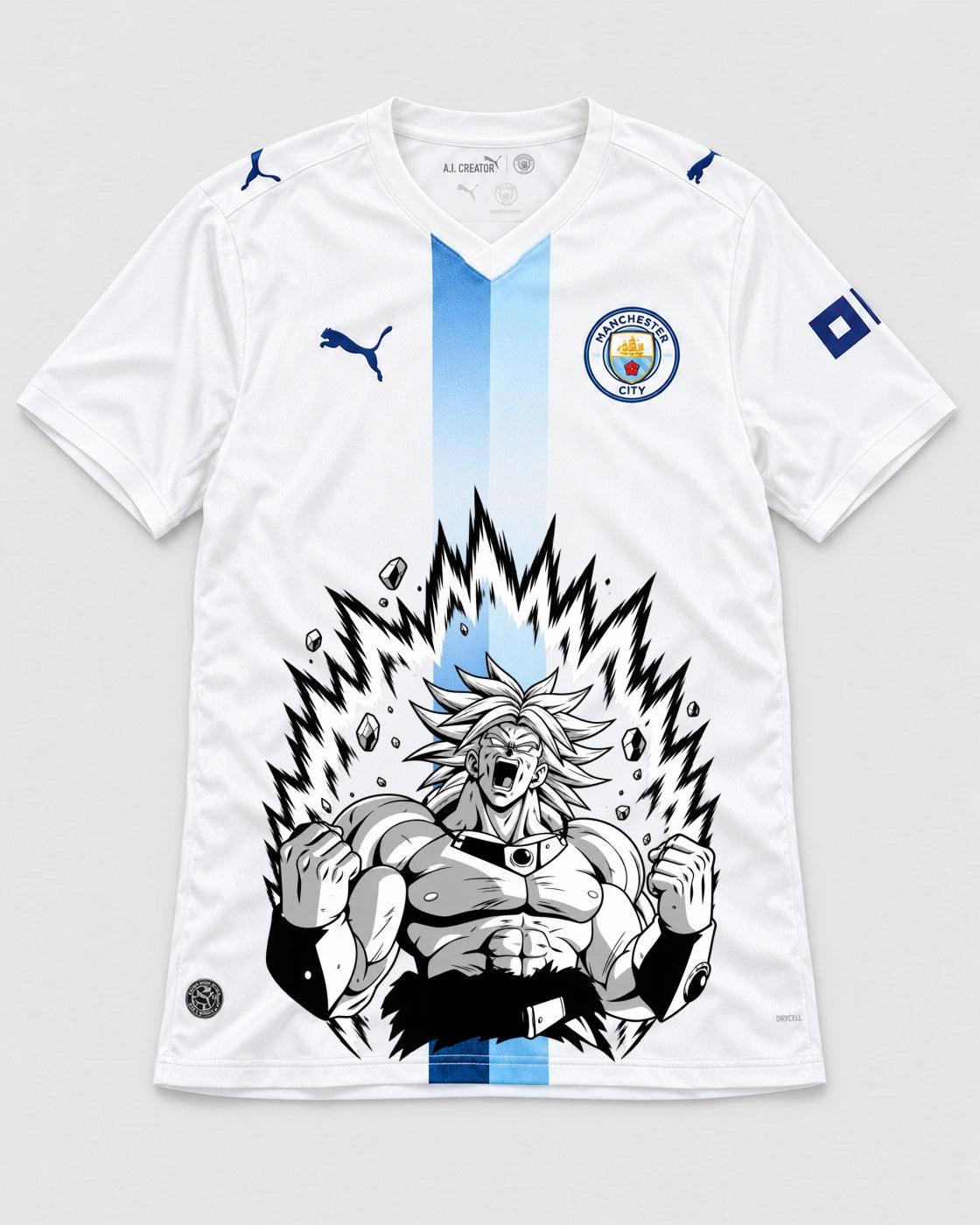 Manchester City White Broly Dragon Ball Jersey — Front