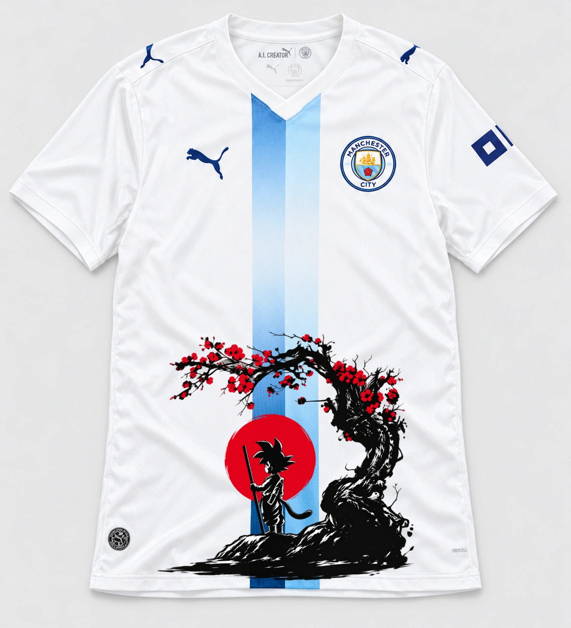 Manchester City White Goku Sakura Dragon Ball Jersey — Front