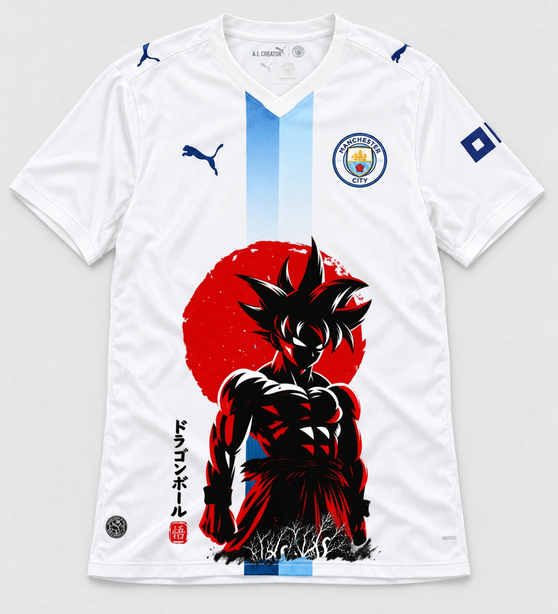Manchester City White Goku Rising Sun Dragon Ball Jersey — Front