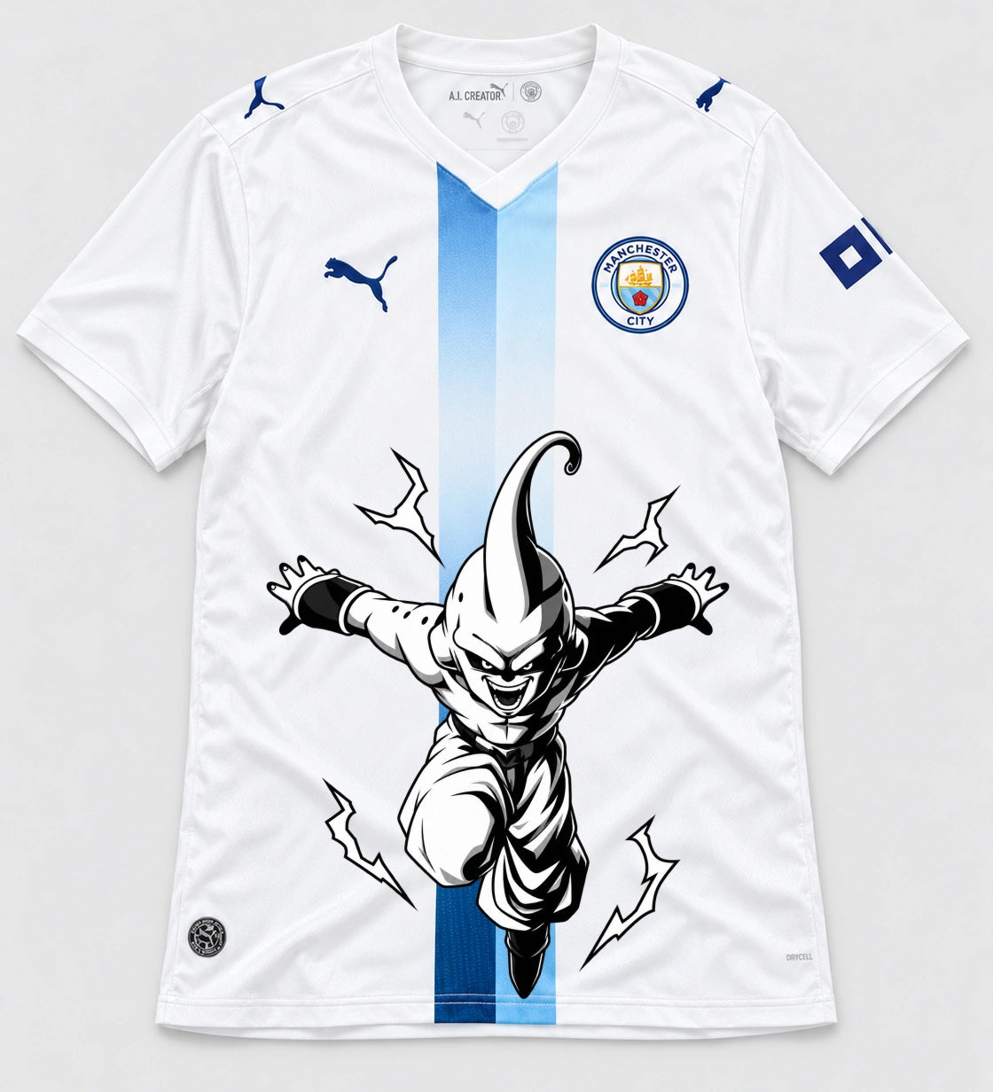 Manchester City White Kid Buu Dragon Ball Jersey — Front