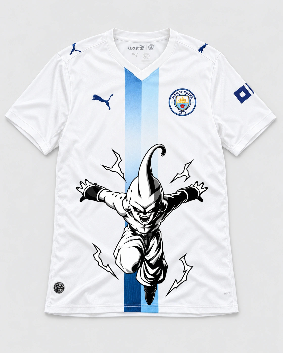 Manchester City White Kid Buu Dragon Ball Jersey — Front