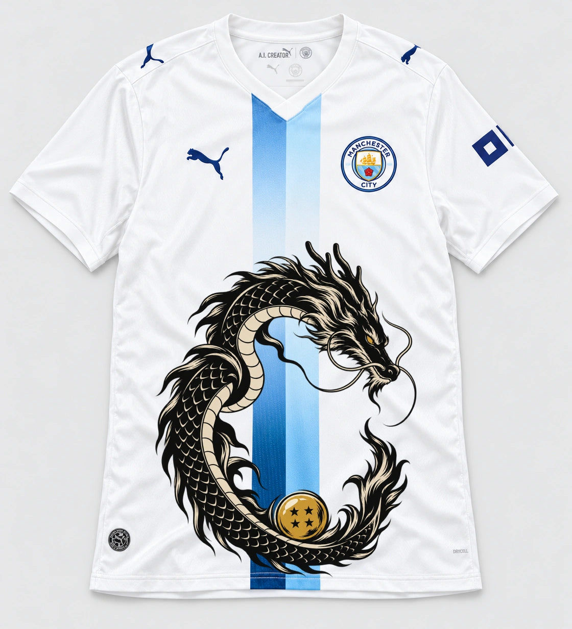 Manchester City White Shenron Emblem Dragon Ball Jersey — Front
