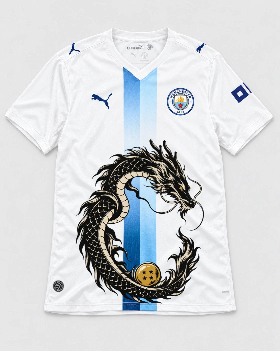 Manchester City White Shenron Emblem Dragon Ball Jersey — Front