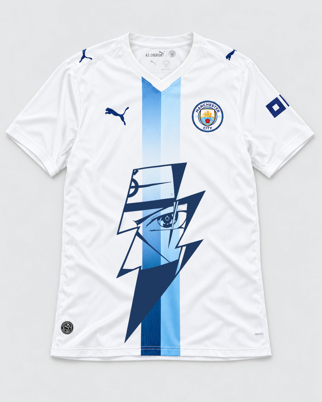 Manchester City White Kakashi Lightning Eye Jersey — Front