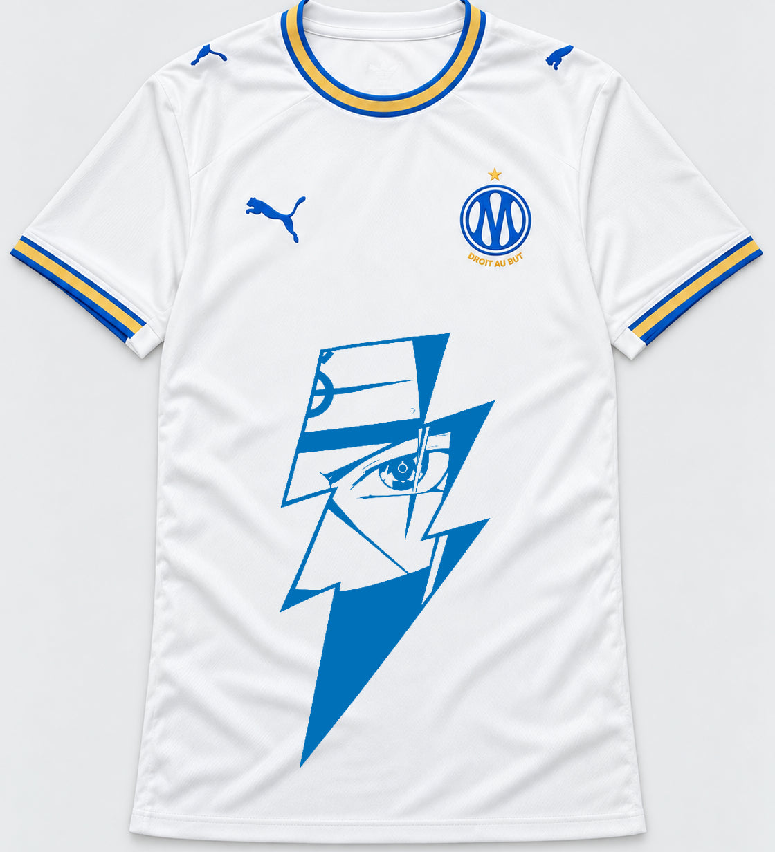Olympique Marseille White Kakashi Lightning Eye Jersey — Front