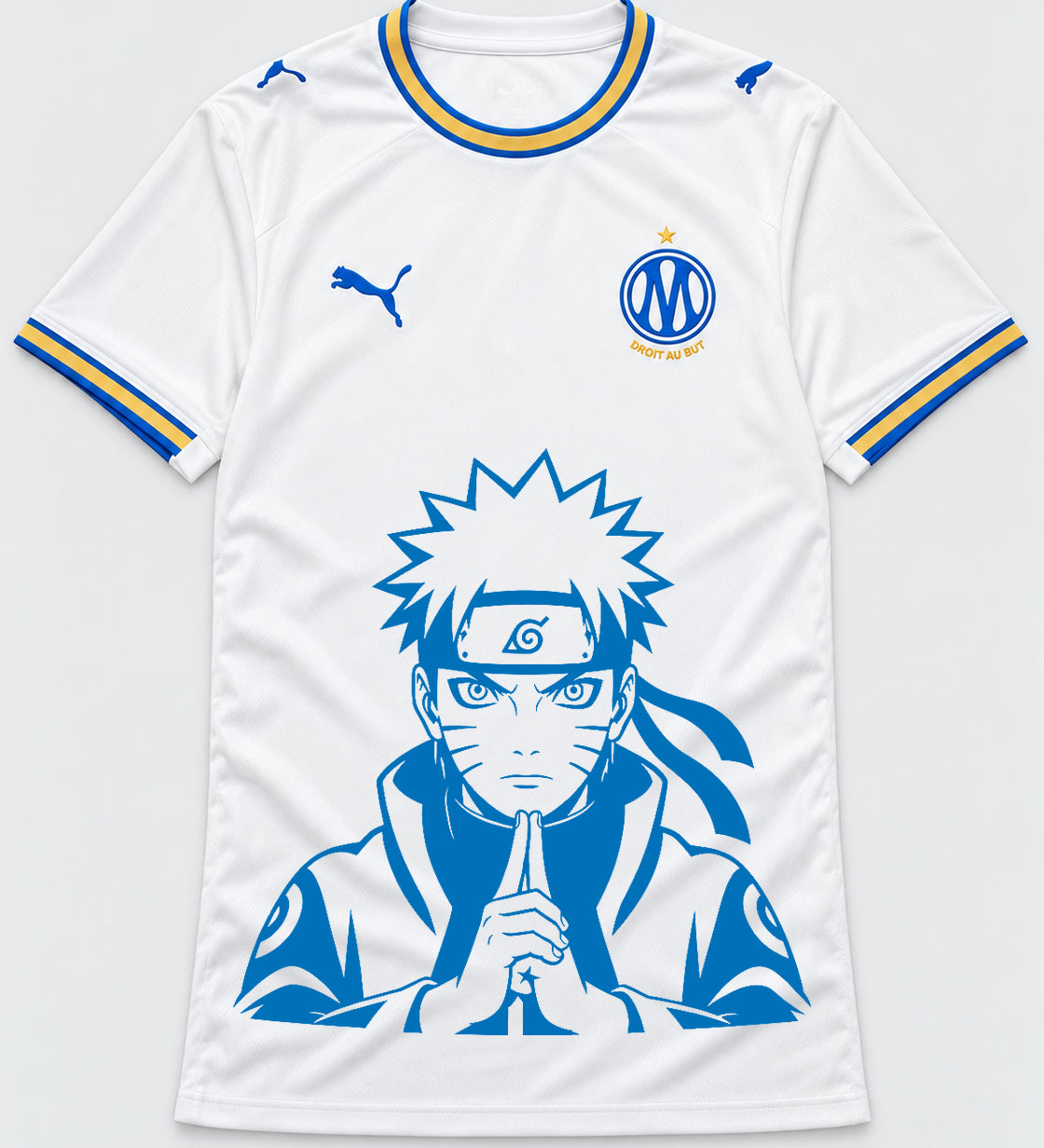 Olympique Marseille White Naruto Sage Resolve Jersey — Front