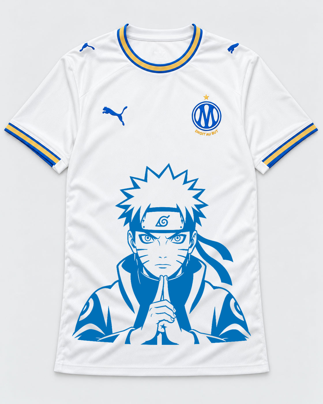 Olympique Marseille White Naruto Sage Resolve Jersey — Front
